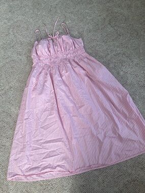 Pink Striped Spaghetti Strap Ruched Sundress